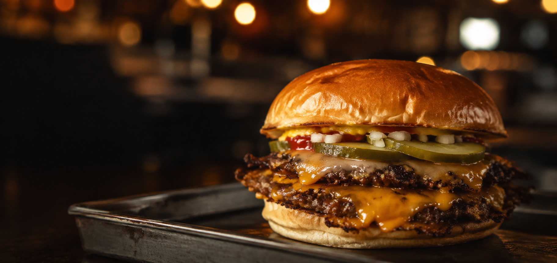 Dubbel smashburgare med ost och pickles